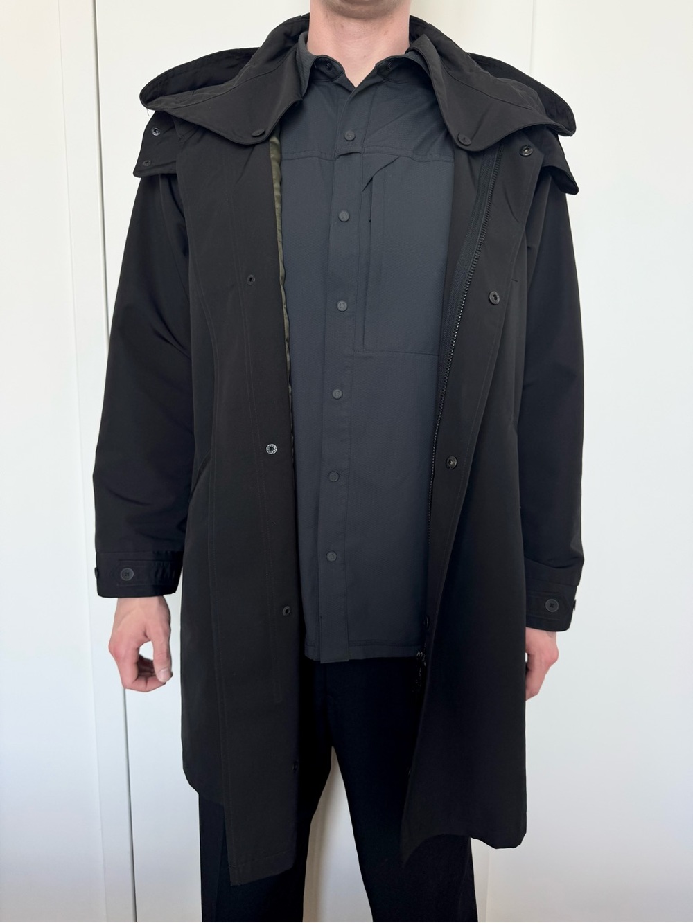 Descendant of Thieves Black Hooded Rain Coat Long Classic Overcoat Outdoor Indie